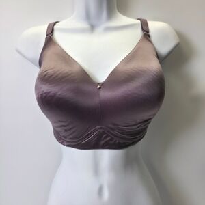 Cacique Bra 36F Plum‎ Full Coverage No Wire Lightly Lined Satin Smooth Moulded